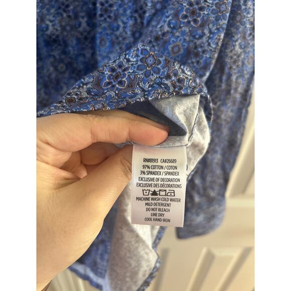 Robert Graham Blue & Brown Mosaic Patterned Contrast Cuff Button Down - Picture 6 of 7